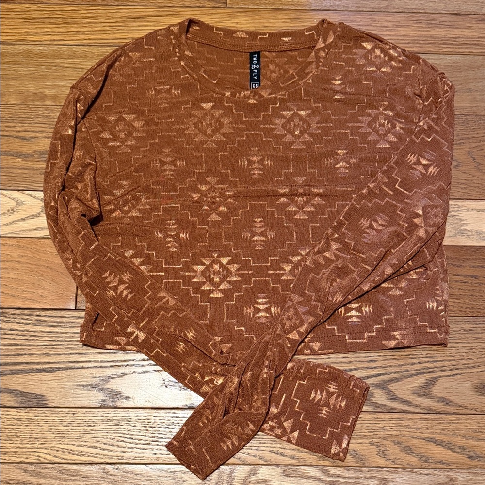 Rust Geometric Long Sleeve Top